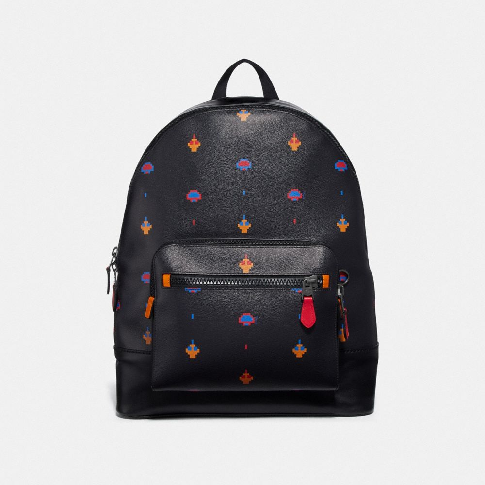 COACH F72916 WEST BACKPACK WITH ALLOVER ATARI PRINT BLACK MULTI/BLACK ANTIQUE NICKEL