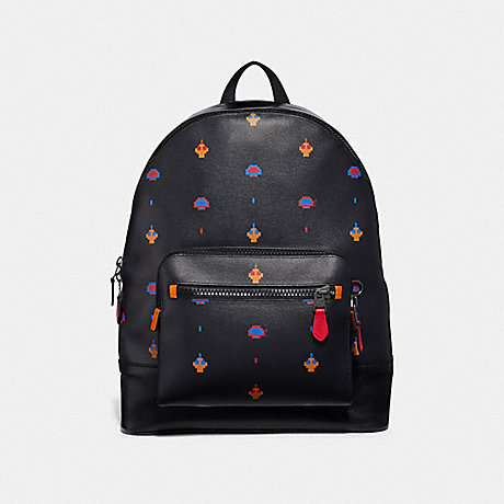 COACH F72916 WEST BACKPACK WITH ALLOVER ATARI PRINT BLACK-MULTI/BLACK-ANTIQUE-NICKEL