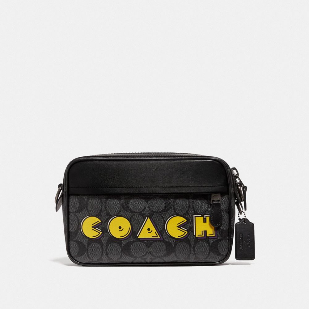 COACH F72923 GRAHAM CROSSBODY IN SIGNATURE CANVAS WITH PAC-MAN COACH PRINT CHARCOAL/BLACK/BLACK ANTIQUE NICKEL