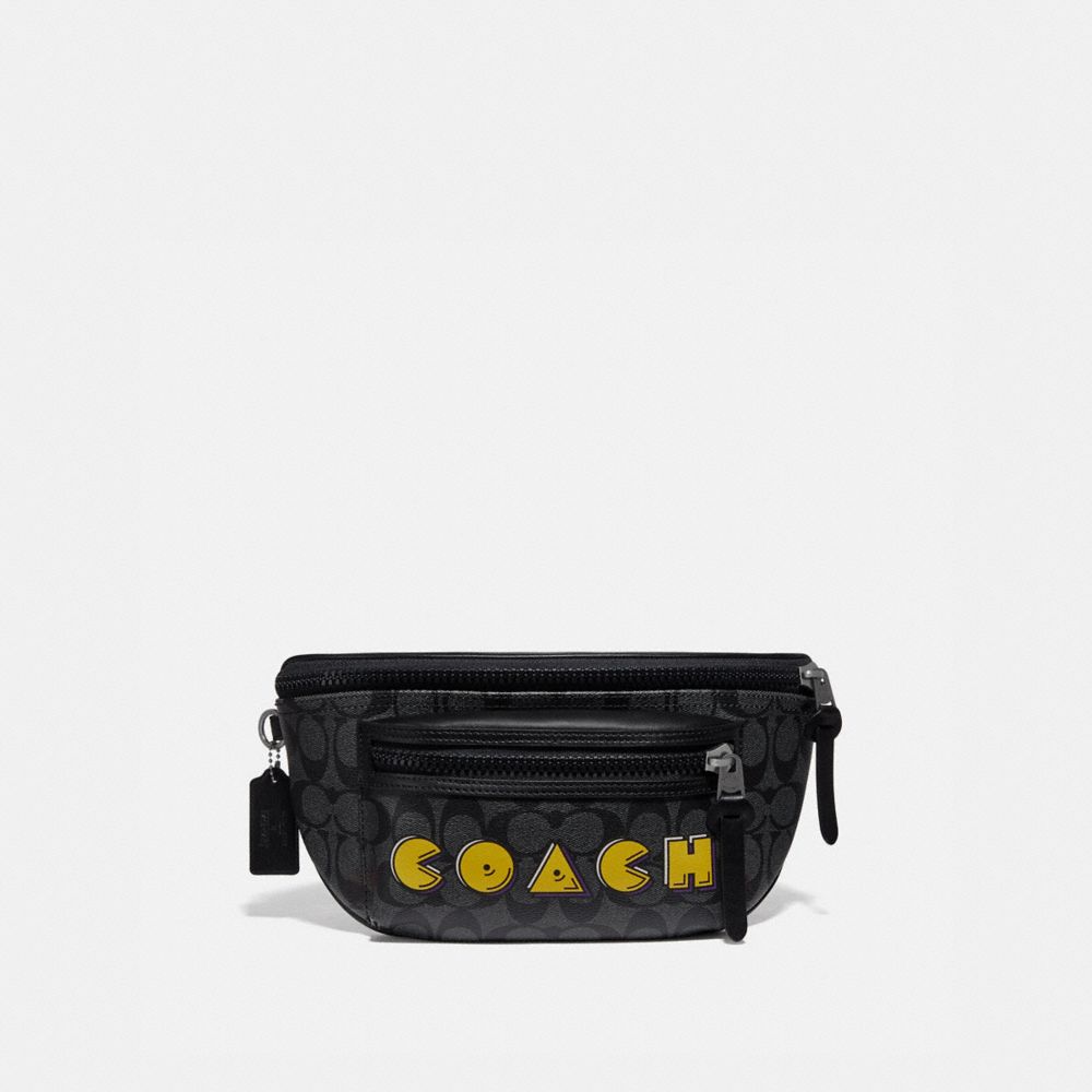 COACH TERRAIN BELT BAG IN SIGNATURE CANVAS WITH PAC-MAN COACH SCRIPT - CHARCOAL/BLACK/BLACK ANTIQUE NICKEL - F72924