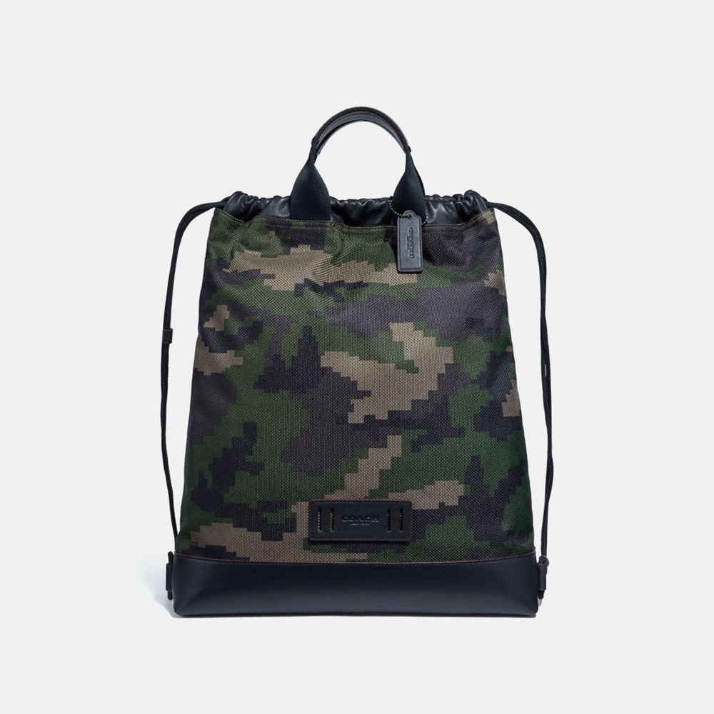 COACH F72926 Terrain Drawstring Backpack With Pixelated Camo Print DARK GREEN MULTI/BLACK ANTIQUE NICKEL