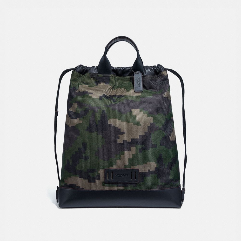 TERRAIN DRAWSTRING BACKPACK WITH PIXELATED CAMO PRINT - F72926 - DARK GREEN MULTI/BLACK ANTIQUE NICKEL