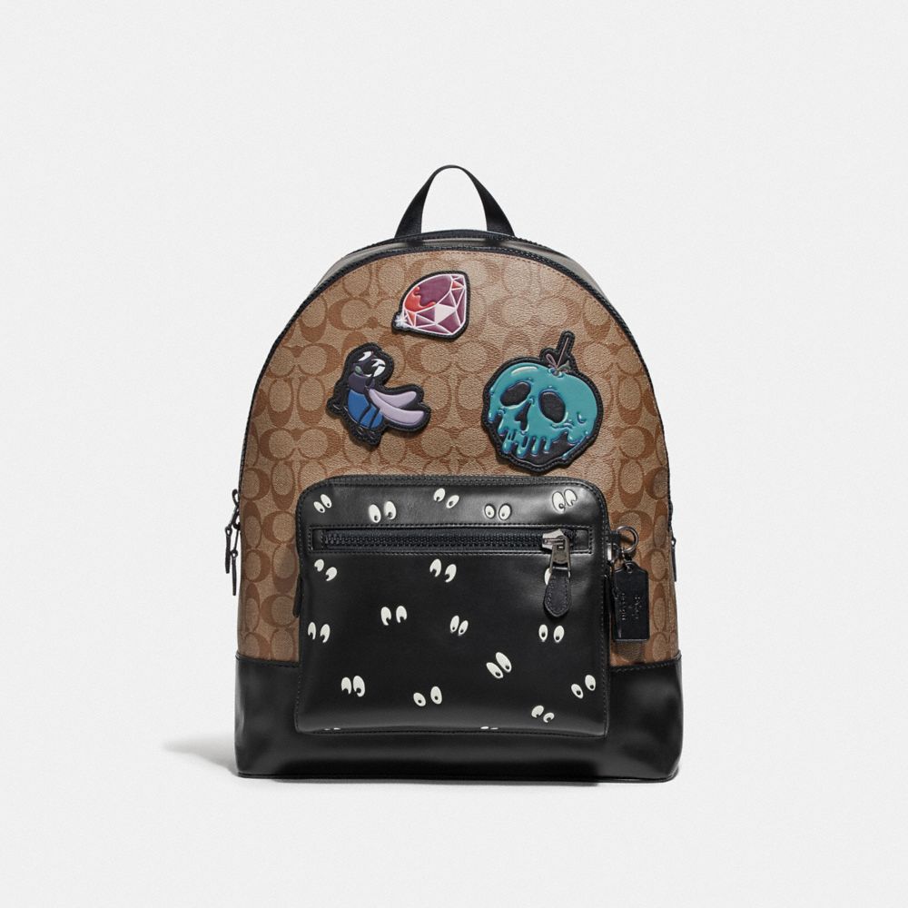 DISNEY X COACH WEST BACKPACK IN SIGNATURE CANVAS WITH SNOW WHITE AND THE SEVEN DWARFS PATCHES - F72954 - TAN