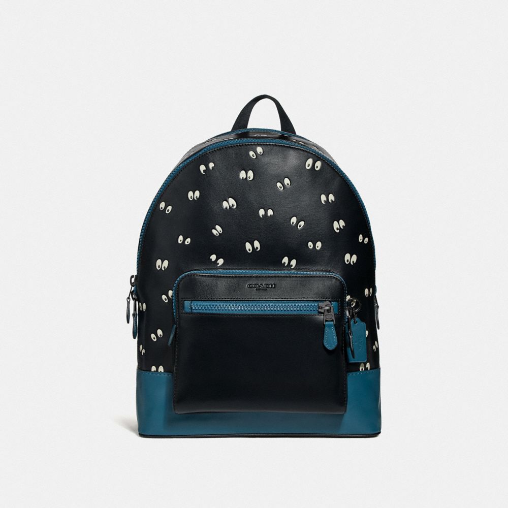 DISNEY X COACH WEST BACKPACK WITH SNOW WHITE AND THE SEVEN DWARFS EYES PRINT - BLACK/MULTI - COACH F72958