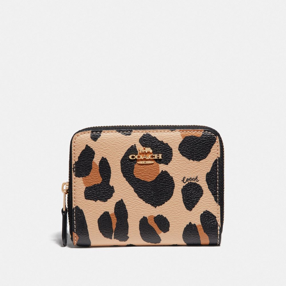 COACH F72968 - SMALL ZIP AROUND WALLET WITH ANIMAL PRINT NATURAL/GOLD