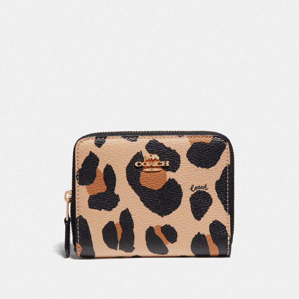 COACH F72968 Small Zip Around Wallet With Animal Print NATURAL/GOLD