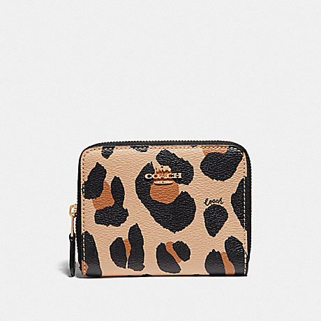COACH F72968 SMALL ZIP AROUND WALLET WITH ANIMAL PRINT NATURAL/GOLD