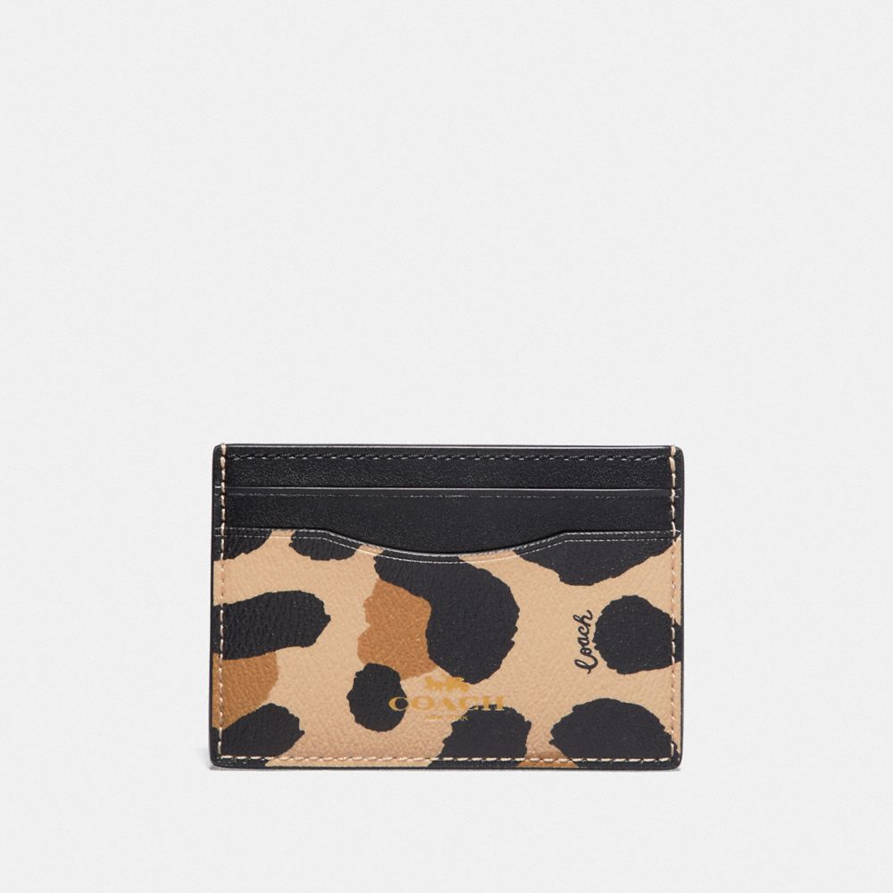 COACH F72971 Card Case With Animal Print NATURAL/GOLD