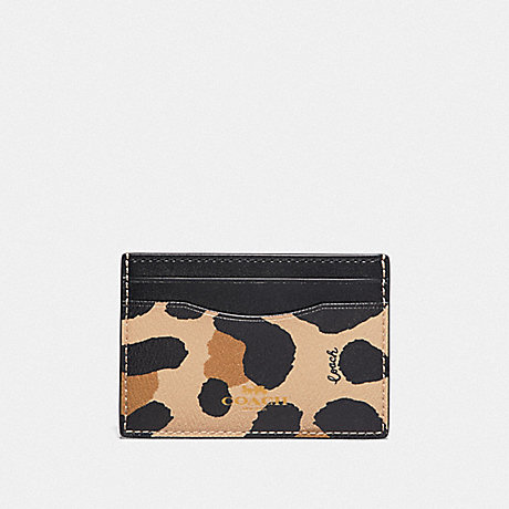 COACH CARD CASE WITH ANIMAL PRINT - NATURAL/GOLD - F72971