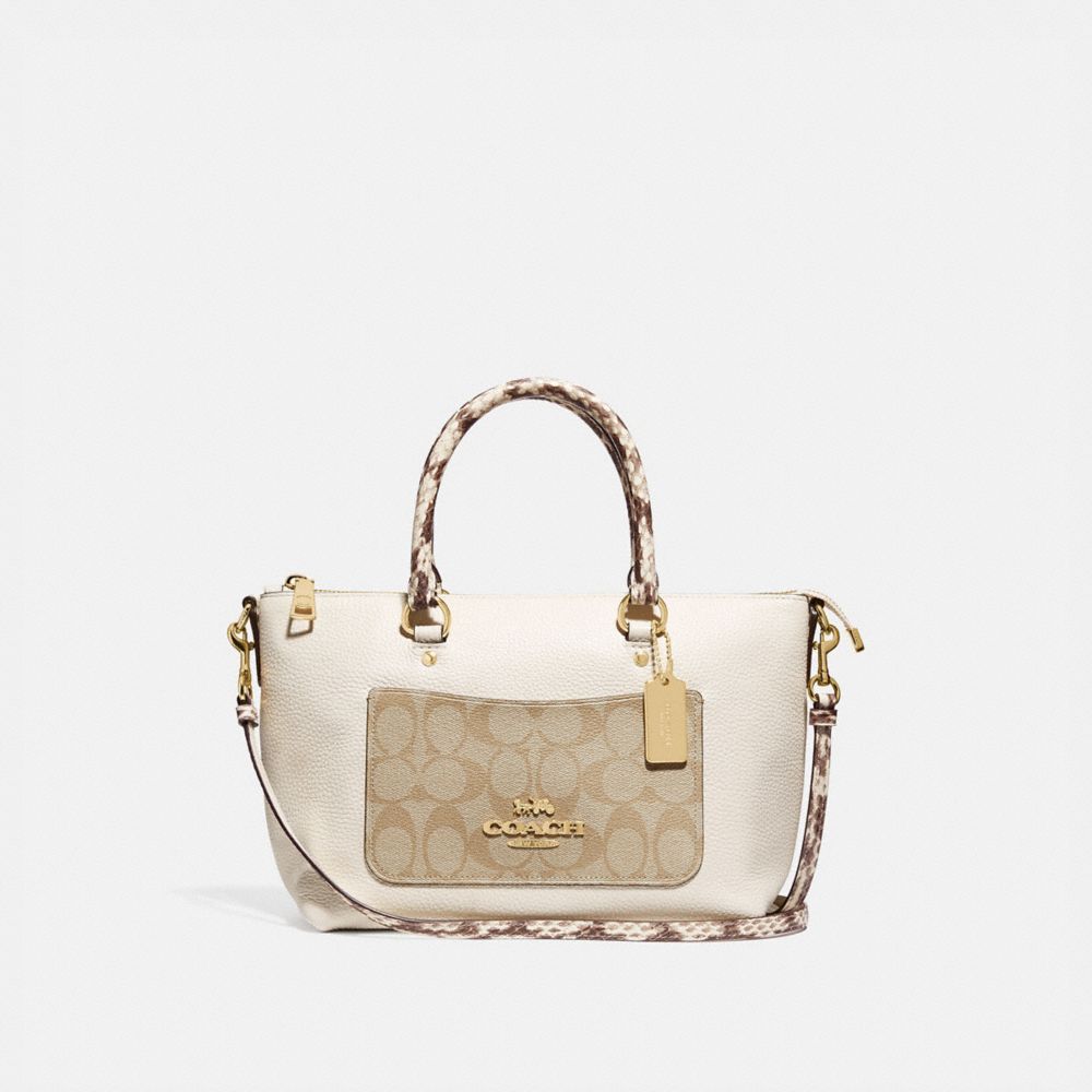 MINI EMMA SATCHEL WITH SIGNATURE CANVAS DETAIL - F72976 - LIGHT KHAKI/CHALK/GOLD