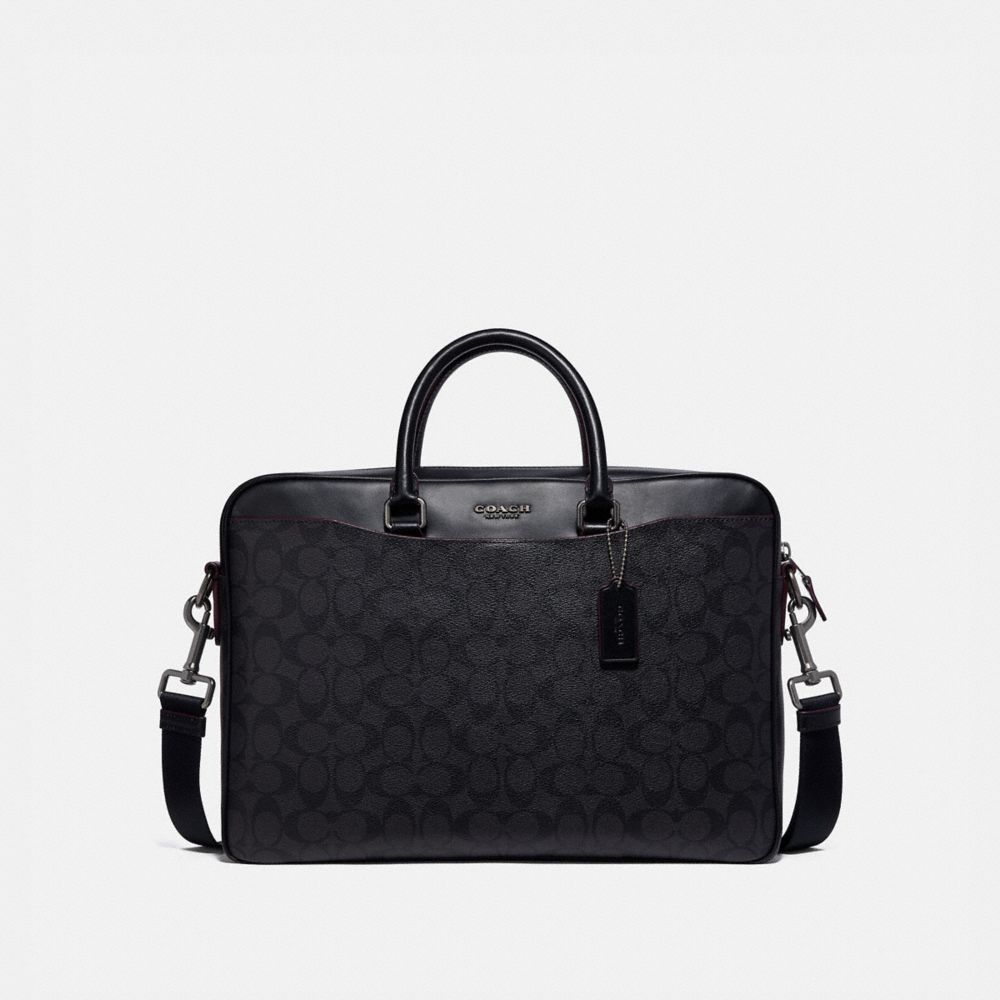 COACH BECKETT SLIM BRIEF IN SIGNATURE CANVAS - BLACK/OXBLOOD - F72984