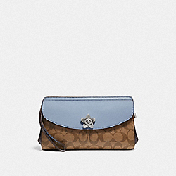 COACH F72997 Flap Clutch In Signature Canvas KHAKI/BLUE MULTI/SILVER