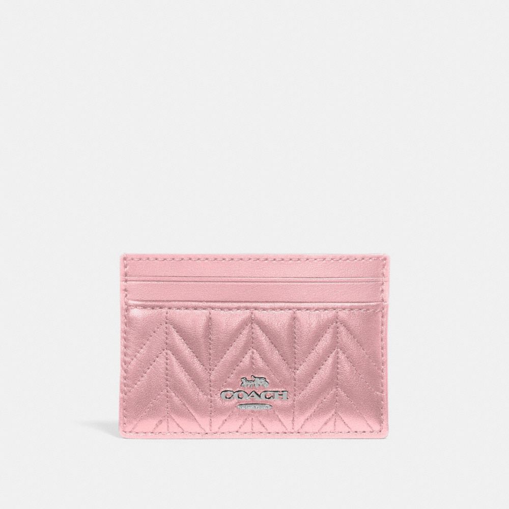 COACH CARD CASE WITH QUILTING - CARNATION/SILVER - F73000