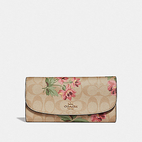 COACH F73006 CHECKBOOK WALLET IN SIGNATURE CANVAS WITH LILY PRINT LIGHT-KHAKI/PINK-MULTI/IMITATION-GOLD