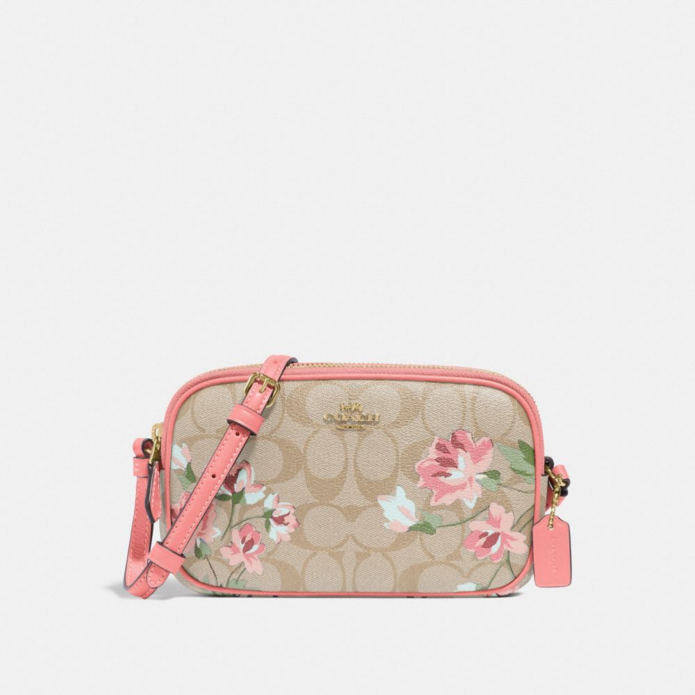 COACH F73007 - CROSSBODY POUCH IN SIGNATURE CANVAS WITH LILY PRINT LIGHT KHAKI/PINK MULTI/IMITATION GOLD