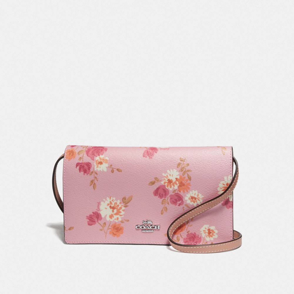 HAYDEN FOLDOVER CROSSBODY CLUTCH IN SIGNTUARE CANVAS AND PAINTED PEONY PRINT - CARNATION MULTI/LIGHT KHAKI/SILVER - COACH F73010