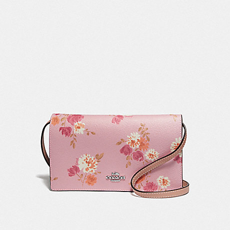 COACH HAYDEN FOLDOVER CROSSBODY CLUTCH IN SIGNTUARE CANVAS AND PAINTED PEONY PRINT - CARNATION MULTI/LIGHT KHAKI/SILVER - F73010