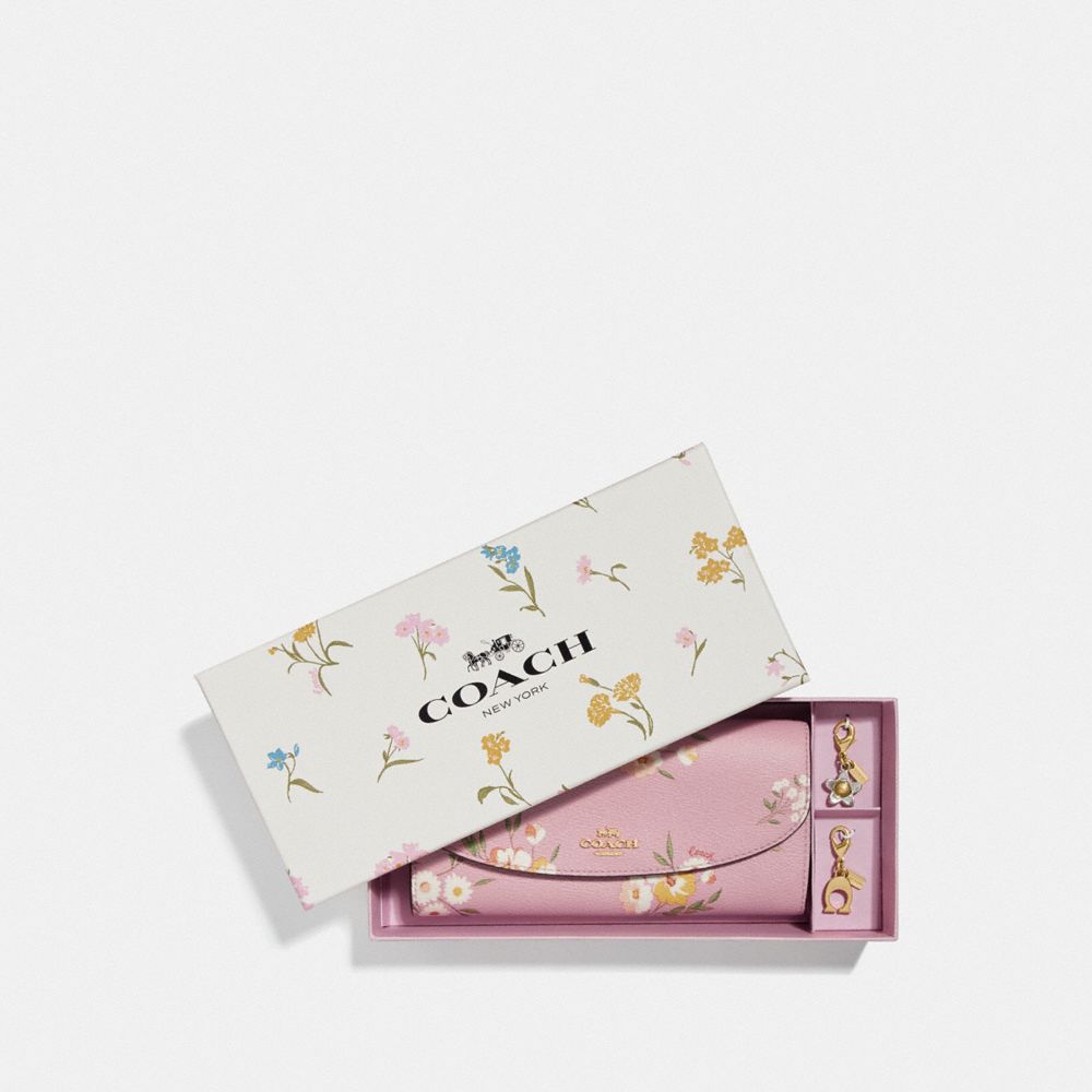 BOXED SLIM ENVELOPE WALLET WITH TOSSED DAISY PRINT - CARNATION/GOLD - COACH F73015