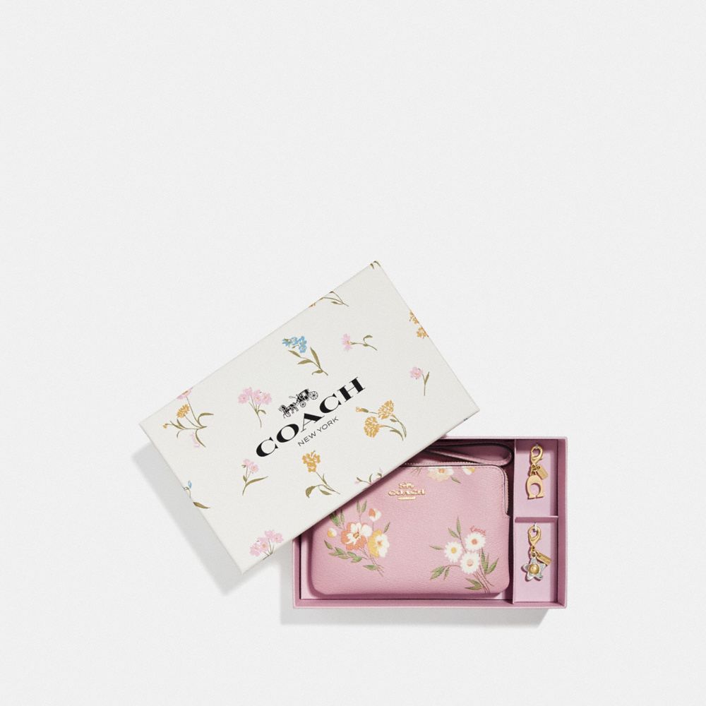 COACH®  Boxed Corner Zip Wristlet In Dandelion Floral Print Canvas