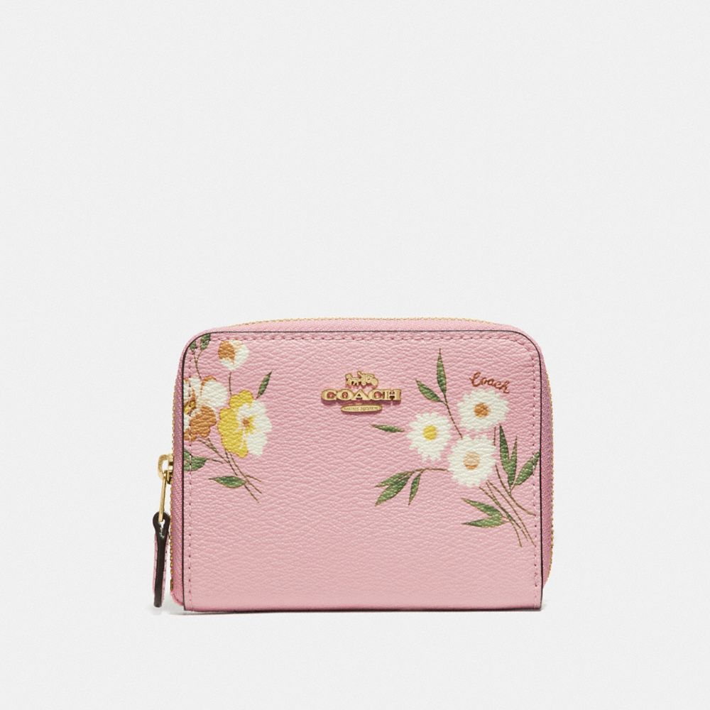 SMALL ZIP AROUND WALLET WITH TOSSED DAISY PRINT - F73017 - CARNATION/IMITATION GOLD