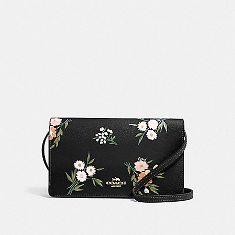 COACH F73018 HAYDEN FOLDOVER CROSSBODY CLUTCH WITH TOSSED DAISY PRINT BLACK-PINK/IMITATION-GOLD