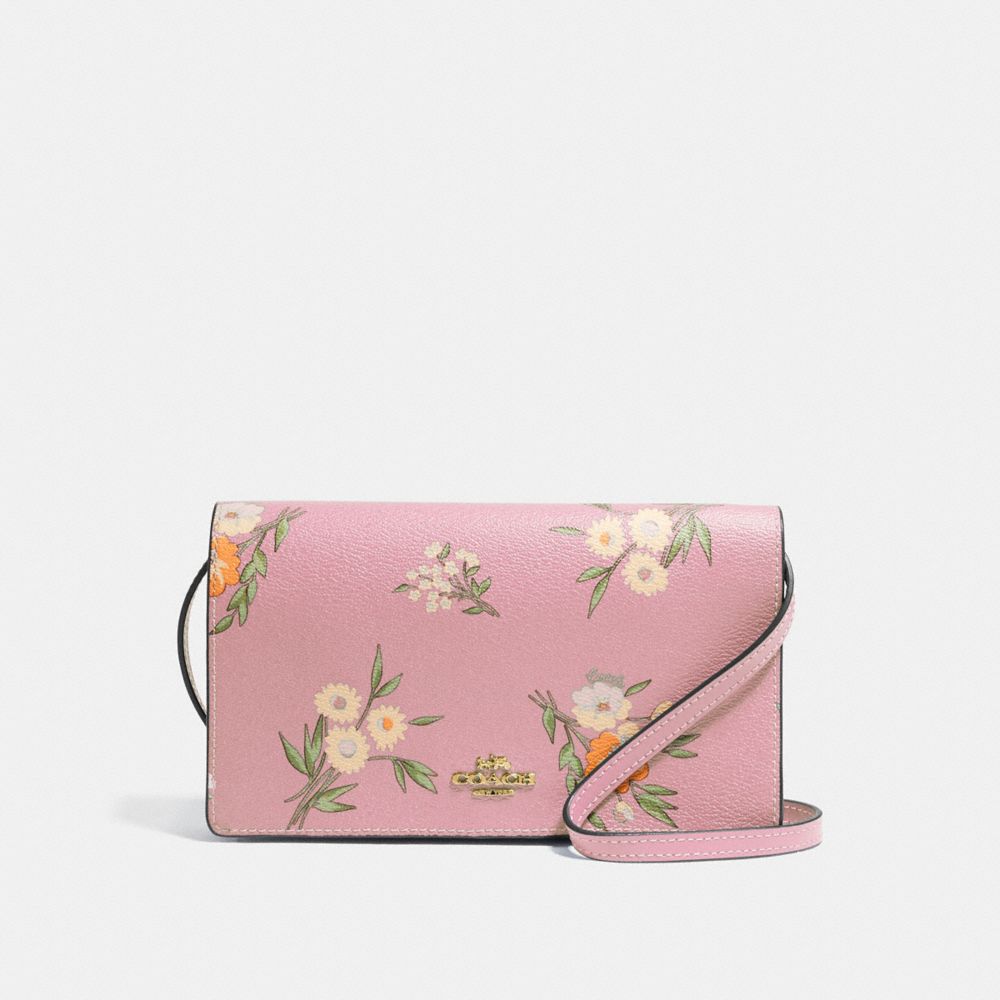 HAYDEN FOLDOVER CROSSBODY CLUTCH WITH TOSSED DAISY PRINT - CARNATION/IMITATION GOLD - COACH F73018