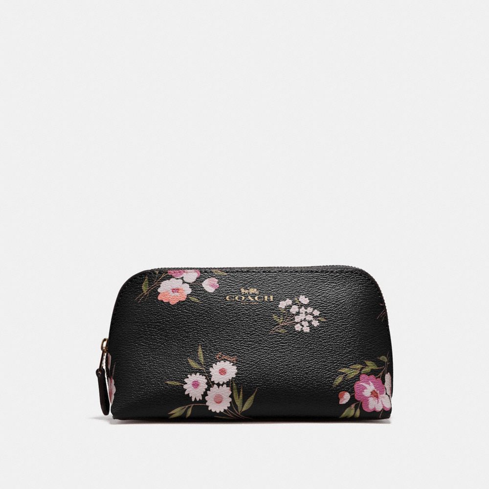 COACH COSMETIC CASE 17 WITH TOSSED DAISY PRINT - BLACK PINK/IMITATION GOLD - F73019