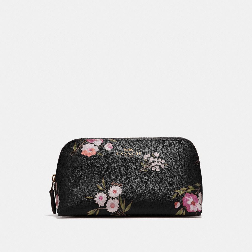 COACH F73019 Cosmetic Case 17 With Tossed Daisy Print BLACK PINK/IMITATION GOLD