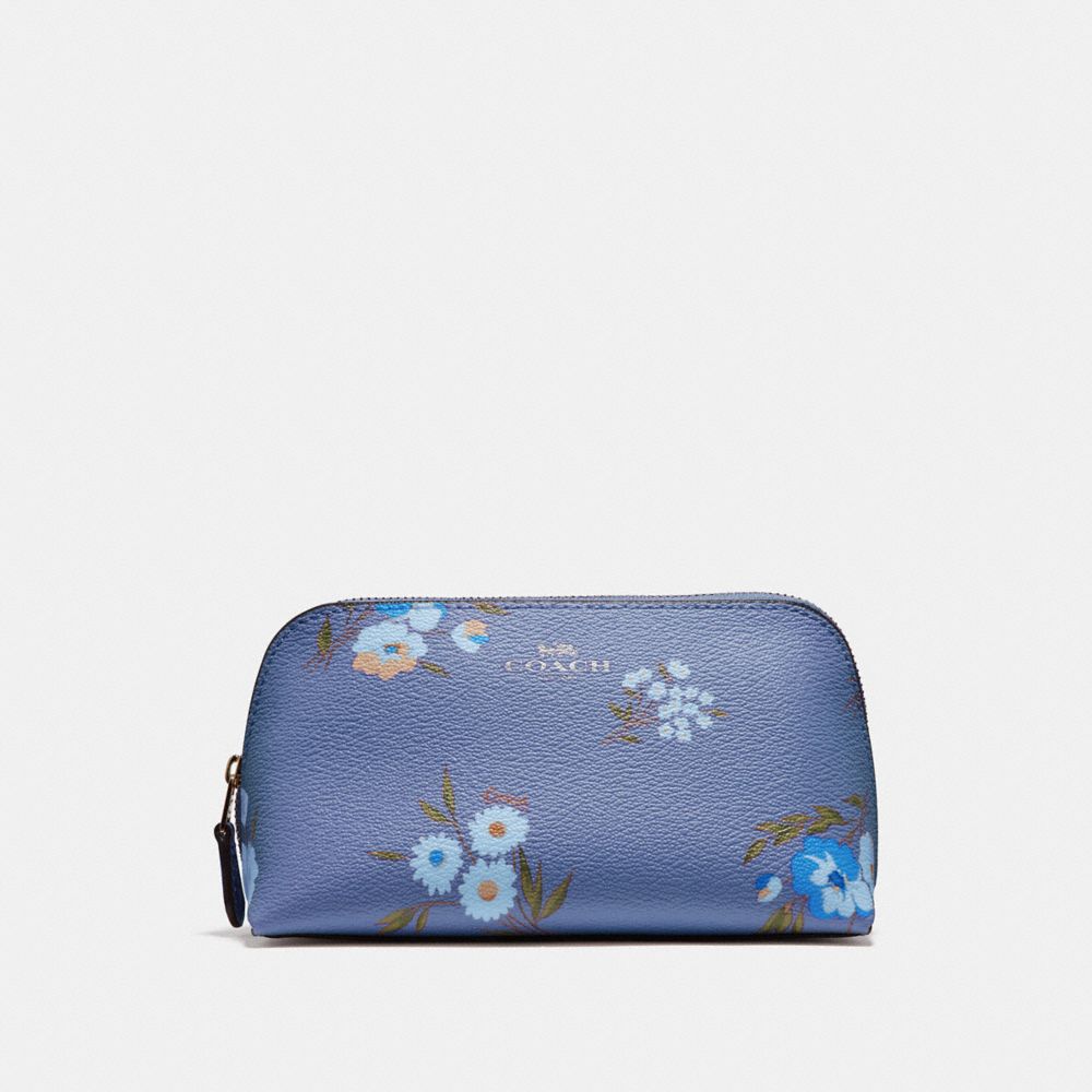 COACH F73019 COSMETIC CASE 17 WITH TOSSED DAISY PRINT DARK PERIWINKLE/MULTI/SILVER