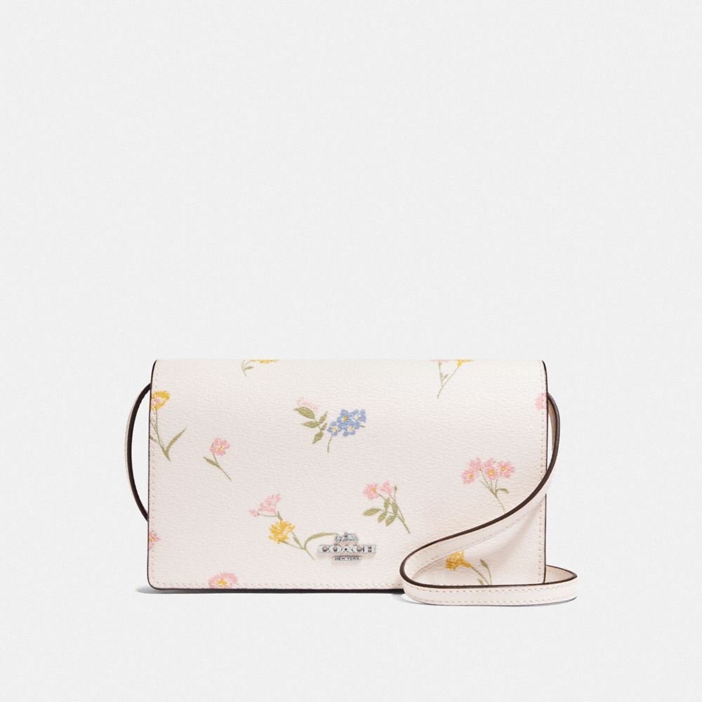 HAYDEN FOLDOVER CROSSBODY CLUTCH WITH MULTI FLORAL PRINT - F73024 - CHALK MULTI/SILVER