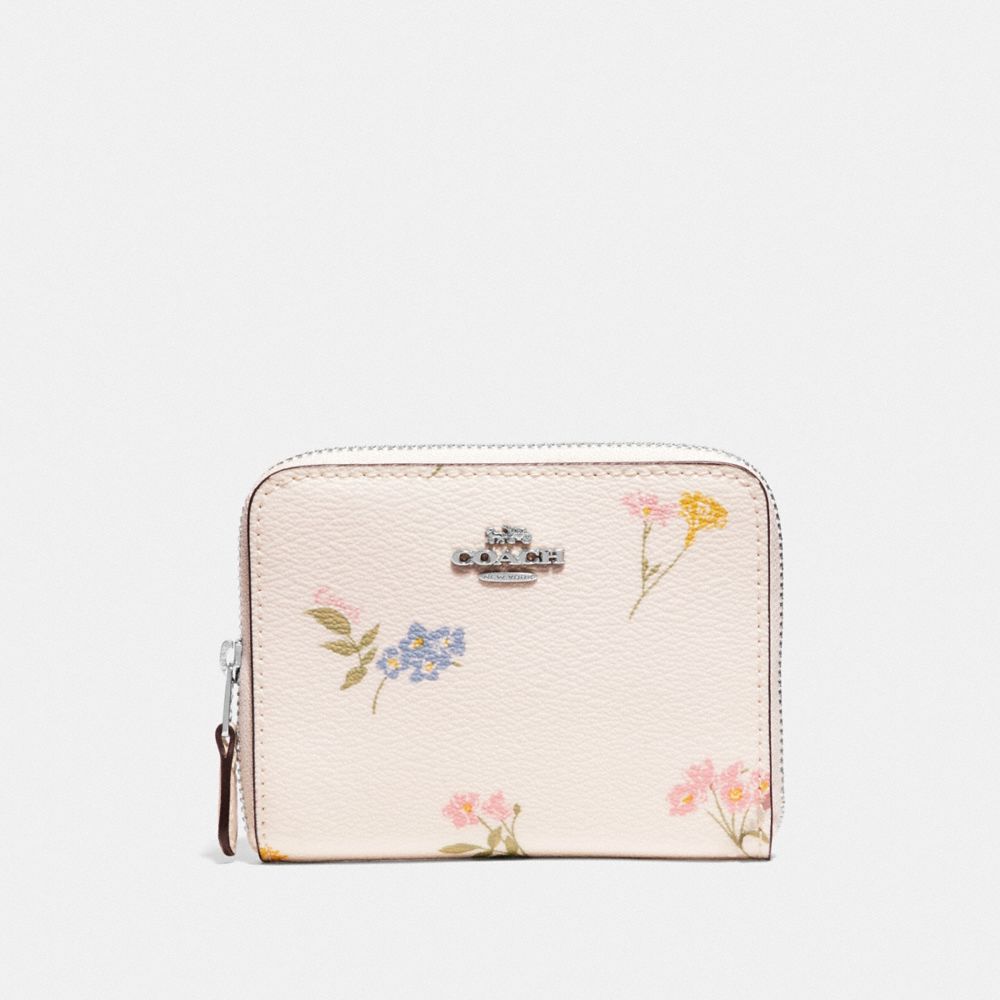 SMALL ZIP AROUND WALLET WITH MULTI FLORAL PRINT - F73025 - CHALK MULTI/SILVER