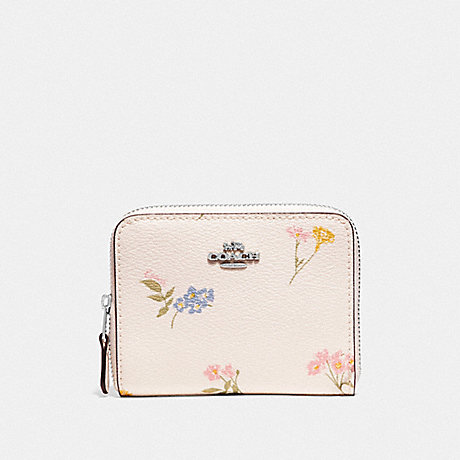 COACH SMALL ZIP AROUND WALLET WITH MULTI FLORAL PRINT - CHALK MULTI/SILVER - F73025