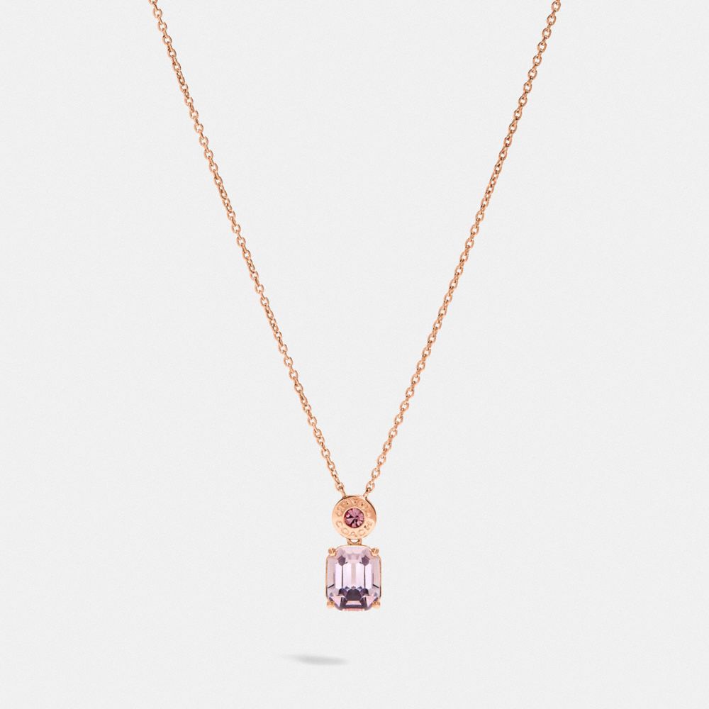 COACH EMERALD CUT CRYSTAL NECKLACE - PINK/ROSEGOLD - F73037