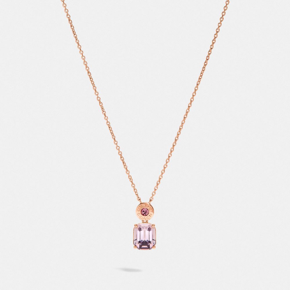 COACH F73037 EMERALD CUT CRYSTAL NECKLACE PINK/ROSEGOLD