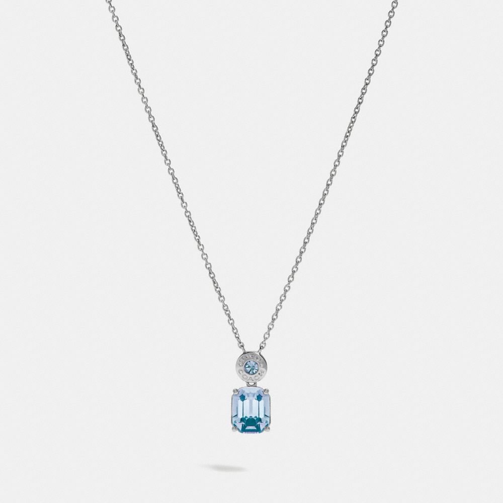 COACH EMERALD CUT CRYSTAL NECKLACE - BLUE/SILVER - F73037