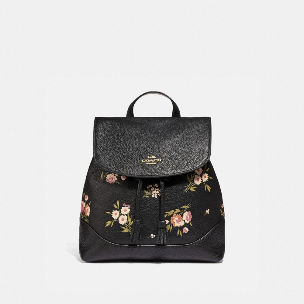 ELLE BACKPACK WITH TOSSED DAISY PRINT - F73054 - BLACK PINK/IMITATION GOLD