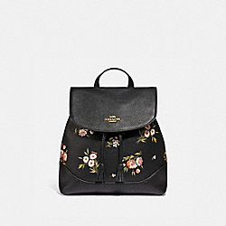 COACH F73054 - ELLE BACKPACK WITH TOSSED DAISY PRINT BLACK PINK/IMITATION GOLD