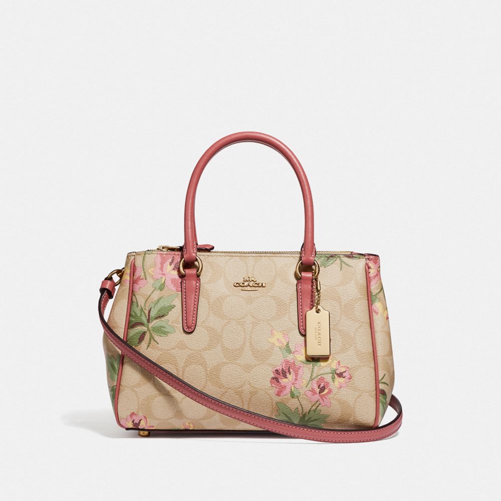 MINI SURREY CARRYALL IN SIGNATURE CANVAS WITH LILY PRINT - F73055 - LIGHT KHAKI/PINK MULTI/IMITATION GOLD