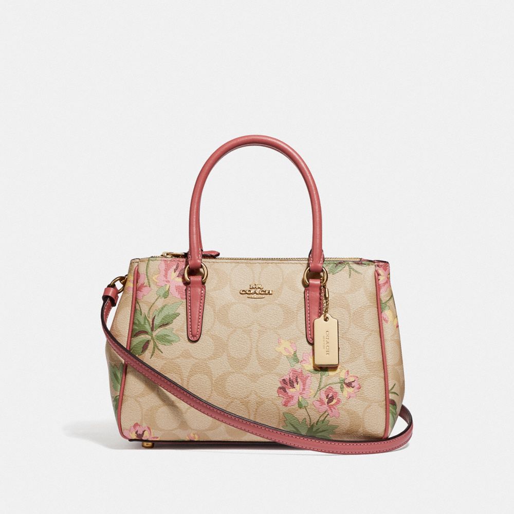 COACH F73055 Mini Surrey Carryall In Signature Canvas With Lily Print LIGHT KHAKI/PINK MULTI/IMITATION GOLD