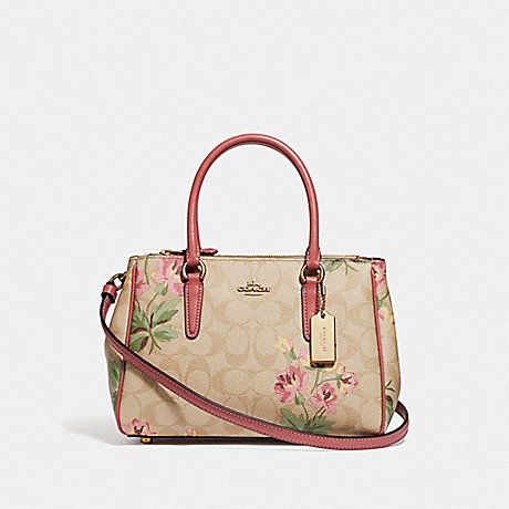 COACH MINI SURREY CARRYALL IN SIGNATURE CANVAS WITH LILY PRINT - LIGHT KHAKI/PINK MULTI/IMITATION GOLD - F73055