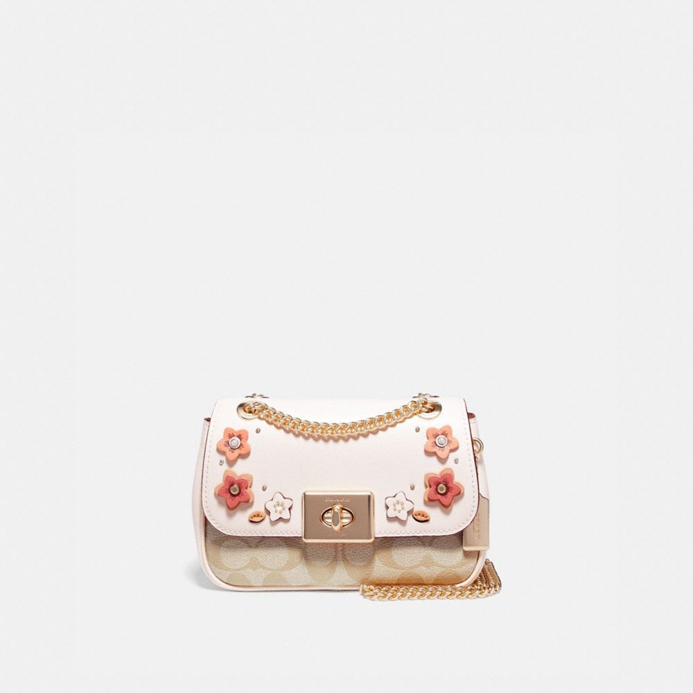 MINI CASSIDY CROSSBODY IN SIGNATURE CANVAS WITH FLORAL APPLIQUE - LIGHT KHAKI MULTI/IMITATION GOLD - COACH F73057