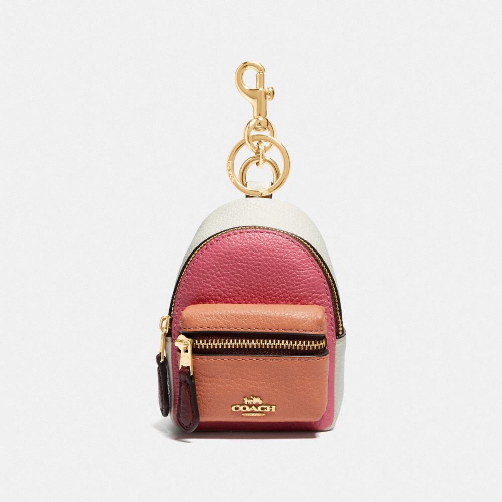 COACH F73064 BACKPACK COIN CASE IN COLORBLOCK PINK-RUBY/GOLD