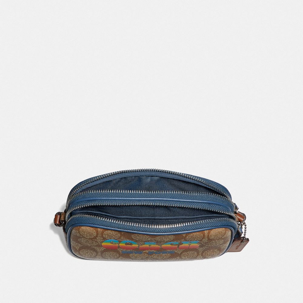 COACH F73066 CROSSBODY POUCH IN SIGNATURE CANVAS WITH RAINBOW COACH ANIMATION KHAKI/MULTI/SILVER