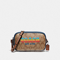 CROSSBODY POUCH IN SIGNATURE CANVAS WITH RAINBOW COACH ANIMATION - KHAKI/MULTI/SILVER - COACH F73066