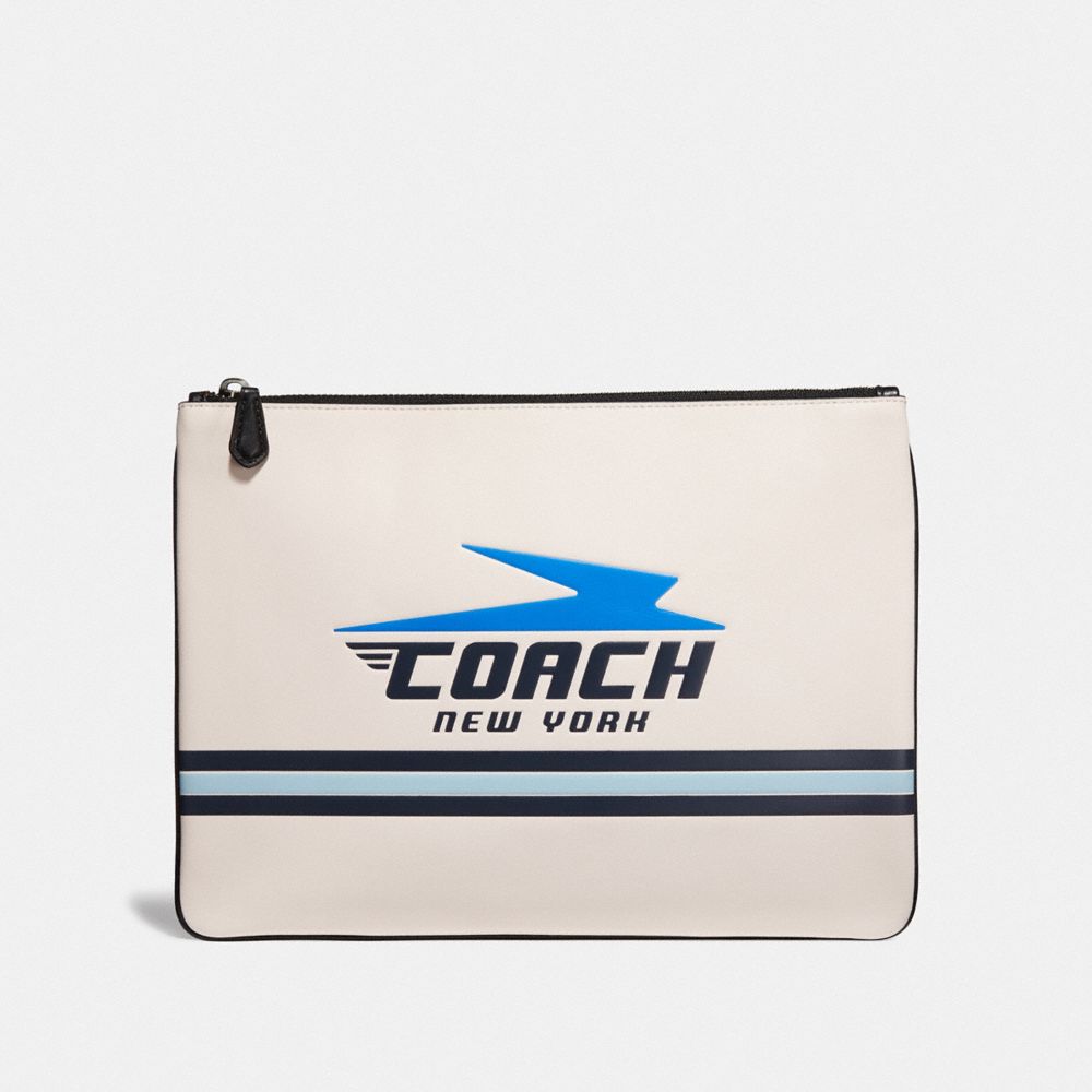 COACH F73076 - LARGE POUCH WITH VINTAGE COACH MOTIF CHALK