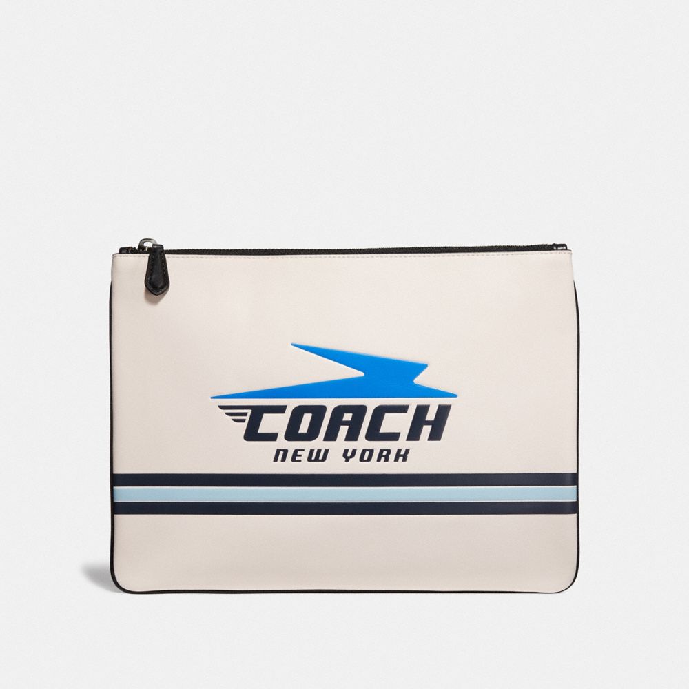 COACH F73076 LARGE POUCH WITH VINTAGE COACH MOTIF CHALK