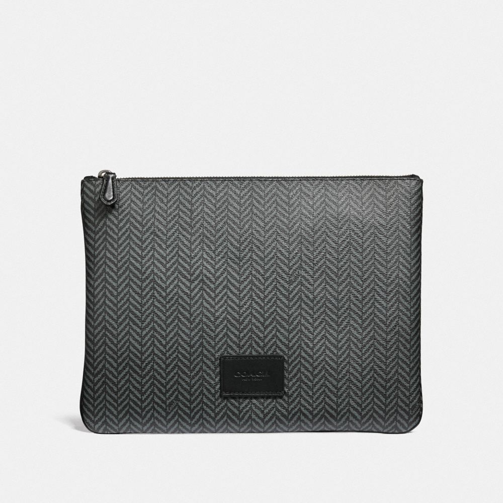 COACH F73077 LARGE POUCH WITH HERRINGBONE PRINT BLACK/MULTI