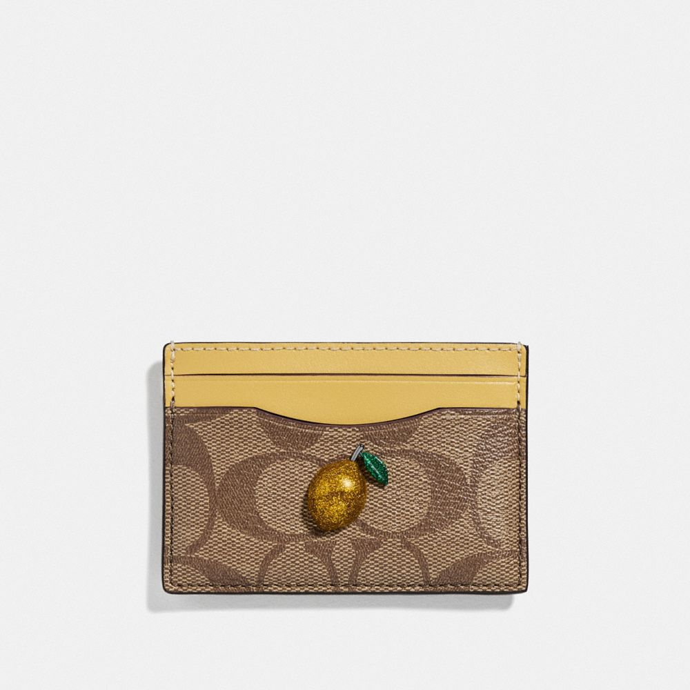 COACH F73079 - CARD CASE IN SIGNATURE CANVAS WITH FRUIT KHAKI/SUNFLOWR