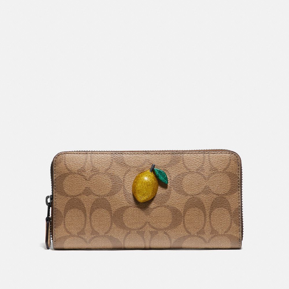 COACH F73081 ACCORDION ZIP WALLET IN SIGNATURE CANVAS WITH FRUIT KHAKI/SUNFLOWER