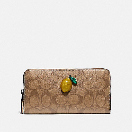 COACH ACCORDION ZIP WALLET IN SIGNATURE CANVAS WITH FRUIT - KHAKI/SUNFLOWER - F73081